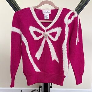 Vintage Sweater 80's Jaclyn Smith Bow Pearls size M, Pink